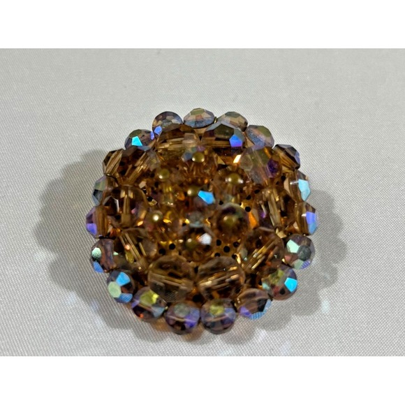 The Unbranded Brand Jewelry - Vintage Amber Aurora Borealis Glass Bead Cluster Brooch Gold Tone Whimsygoth 1"